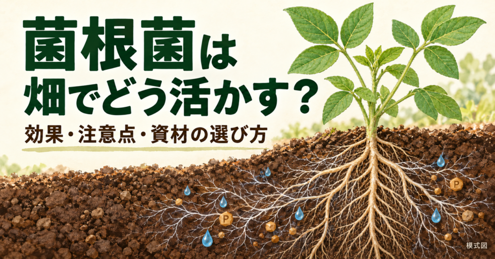 ダイズの根と菌根菌の菌糸が土壌中に広がり、水分やリン酸を受け取る模式図